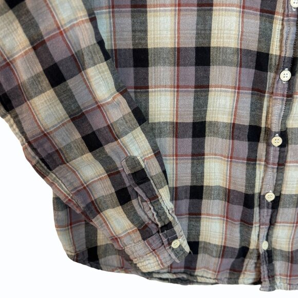 CP Shades Jay Plaid Button-Up Shirt Womens L Rolled Tab Sleeves Gray Cotton - Picture 4 of 13